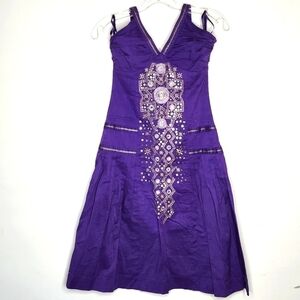 Vintage Purple Sparkly Sequin & Embroidery Halter Dress 100% cotton